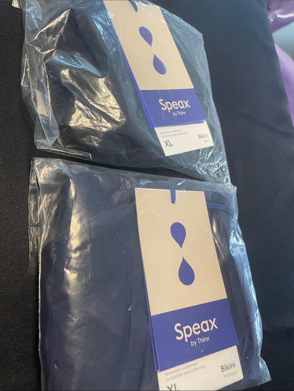 2 pair Speax bikini bladder leak protection underwear Black and midnight blue XL